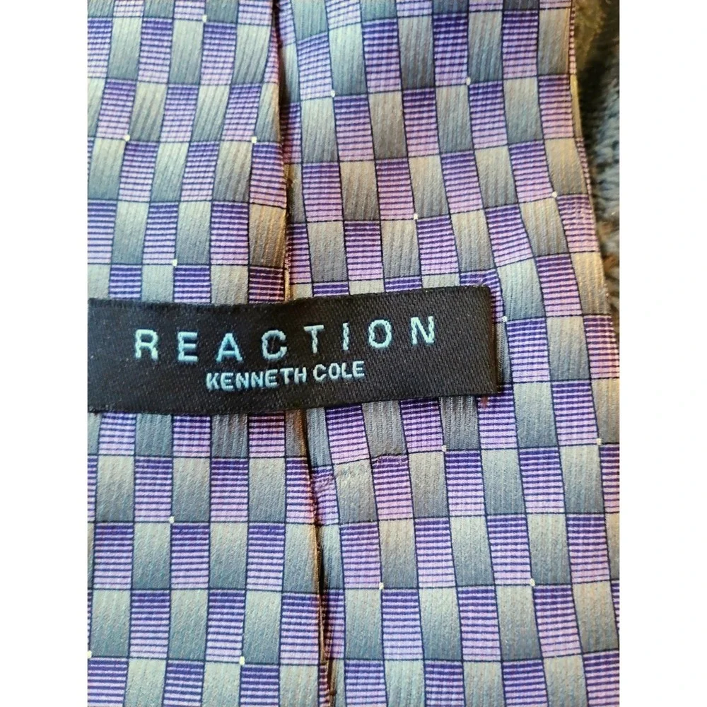 Reaction Kenneth Cole 100% Silk Purple‎ Check Tie Men's Classic Dress Necktie